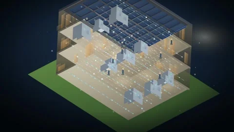 Isometric Renewable Energy Home Loop - Solar Panel Smart House Backdrop Stock Footage 341869693