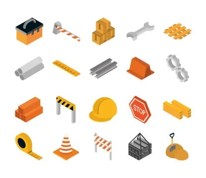 Isometric repair construction work tool and equipment toolbox barrier boxes Stock Illustration