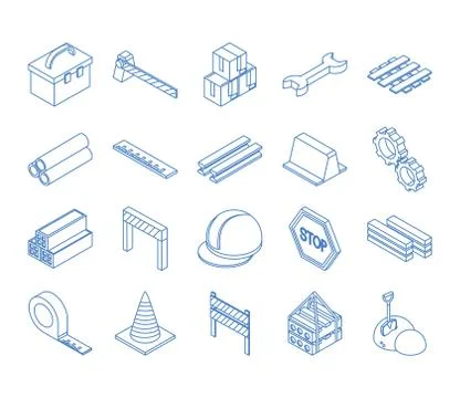 Isometric repair construction work tool and equipment toolbox barrier boxes Stock Illustration