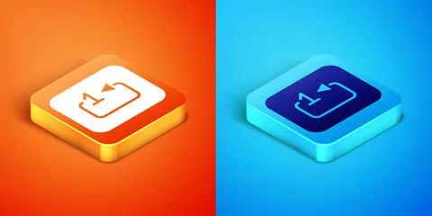 Isometric Repeat track music player icon isolated on orange and blue background Stock Illustration