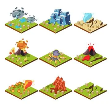Isometric Representation of Natural Disaster Stock Illustration