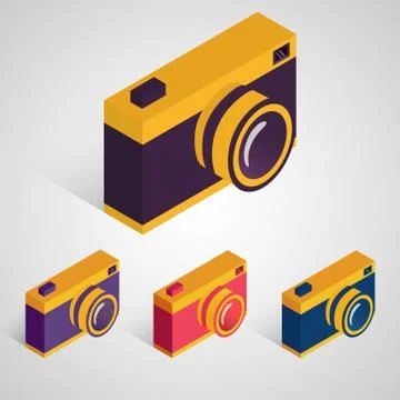 Isometric retro camera. Vector set. Stock Illustration