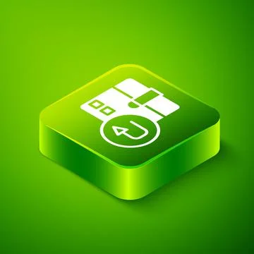 Isometric Return cardboard box icon isolated on green background. Box, package Stock Illustration