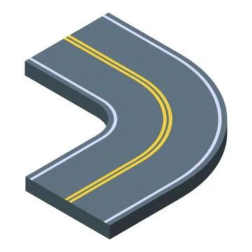 Isometric right bending road with double solid yellow lines Illustrazione stock