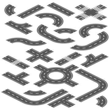 Isometric road and highway vector elements for city map creation Stock Illustration