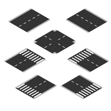 Isometric road and highway vector elements for city map creation isolated on  Stock Illustration