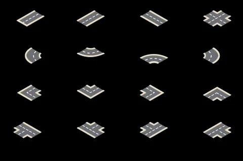 Isometric road and intersection elements to create a path. Stock Illustration