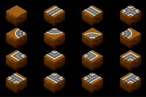 Isometric road elements and layers to the ground. Stock Illustration