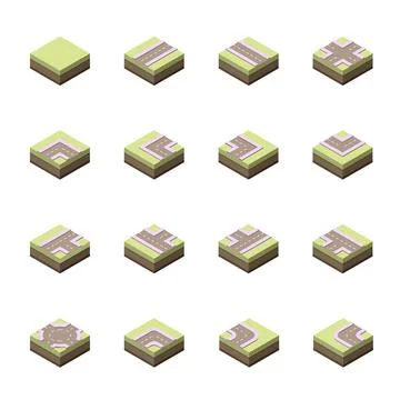 Isometric road elements. Set of roads. Vector illustration. Road tiles. Stock-Illustration