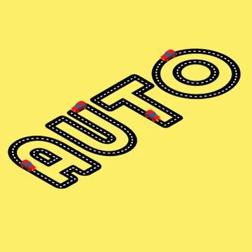 Isometric road in the form of word 'Auto' on yellow 스톡 일러스트