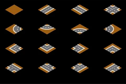 Isometric road with ground elements for the street. Stock Illustration