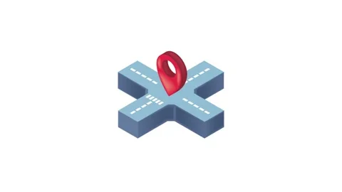 Isometric road intersection animation with floating red map pin marker on w.. Stock Footage 334090491