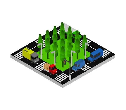 Isometric road intersection in vector on a white background Illustrazione stock