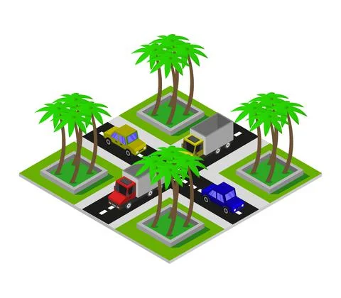 Isometric road intersection in vector on a white background 스톡 일러스트
