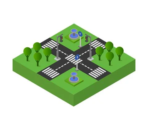 Isometric road intersection in vector on white background Stockillustratie