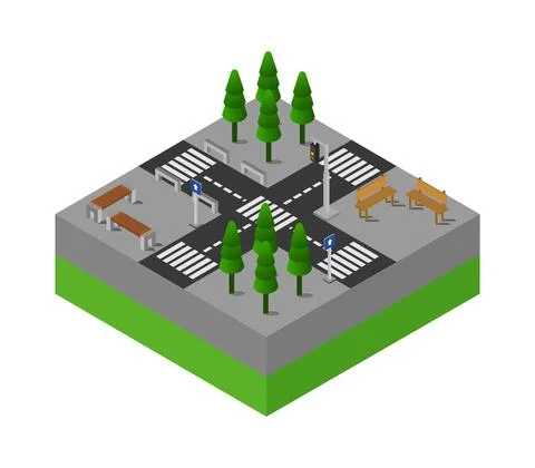Isometric road intersection in vector on white background イラスト素材