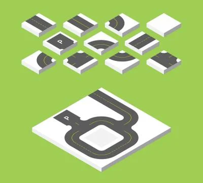 Isometric road. Vector illustration eps 10 isolated on green background Illustrazione stock