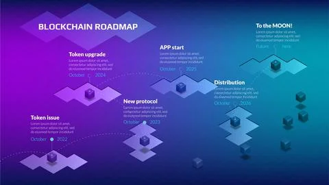 Isometric roadmap with many small cubes for blockchain or cryptocurrency project Illustrazione stock