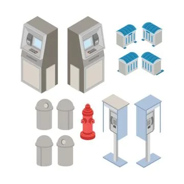 Isometric roadside elements イラスト素材