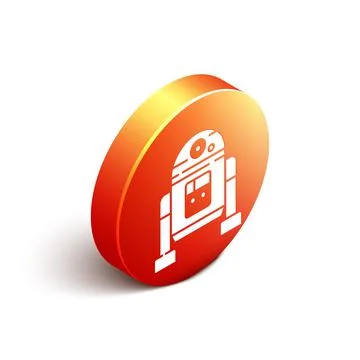 Isometric Robot icon isolated on white background. Orange circle button. Vector Stock Illustration