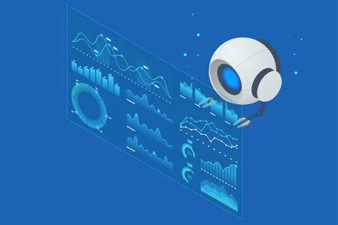 Isometric Robotic interfaces and virtual screens, futuristic and efficient Illustrazione stock