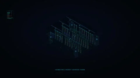 Isometric Robotic Server Farm Operating Advanced Ai Infrastructure and Data.. Видео 347352875