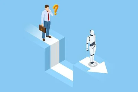 Isometric Robots excel at data processing and business analysis, surpassing Stock-Illustration
