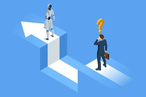 Isometric Robots excel at data processing and business analysis, surpassing Stock-Illustration