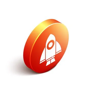 Isometric Rocket ship icon isolated on white background. Space travel. Orange Stock Illustration