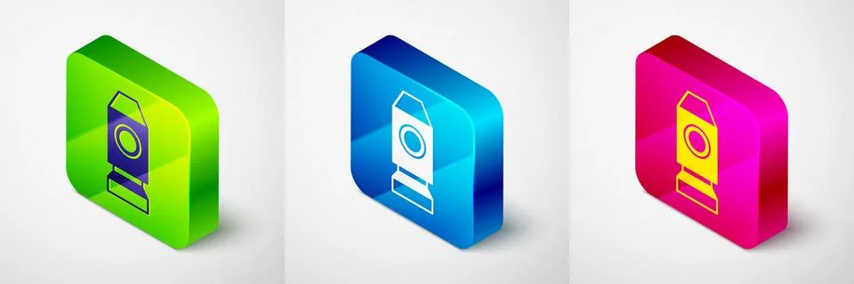 Isometric Rocket ship icon isolated on grey background. Space travel. Square Illustrazione stock