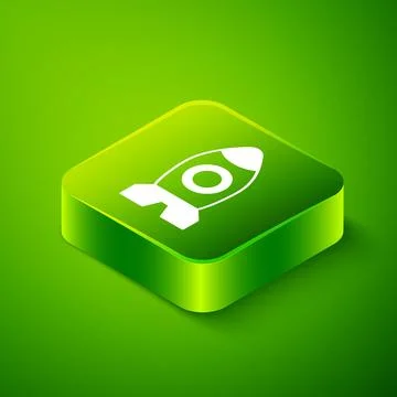 Isometric Rocket ship toy icon isolated on green background. Space travel. .. Illustrazione stock