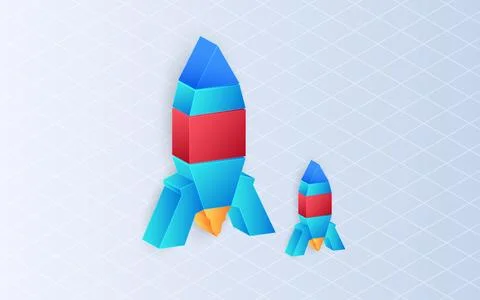 Isometric rocket on white background. Spaceship business concept Stock Illustration