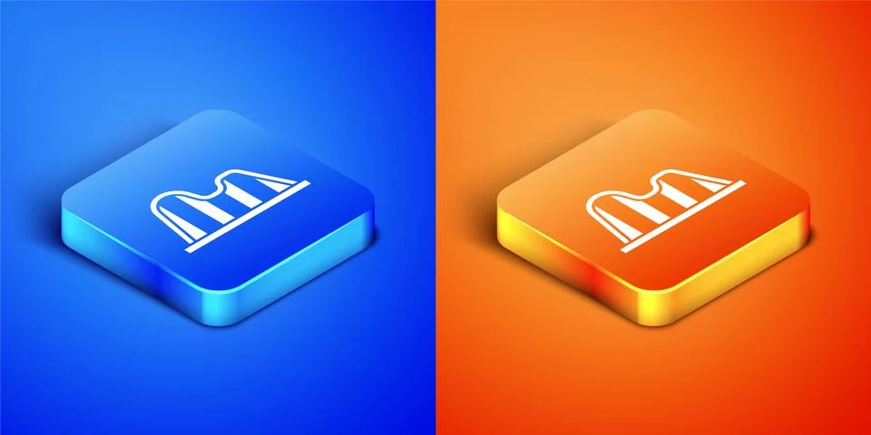 Isometric Roller coaster icon isolated on blue and orange background. Amusement Stockillustratie