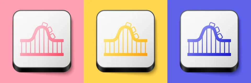 Isometric Roller coaster icon isolated on pink, yellow and blue background... 스톡 일러스트