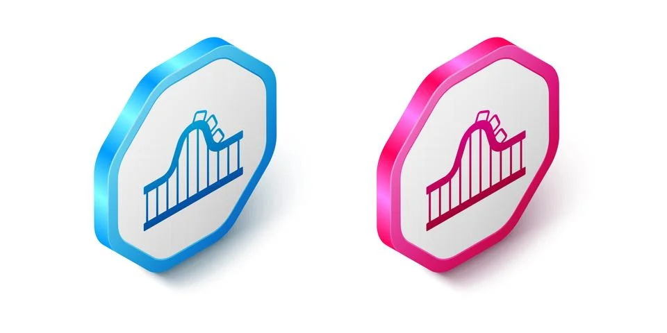 Isometric Roller coaster icon isolated on white background. Amusement park... 스톡 일러스트