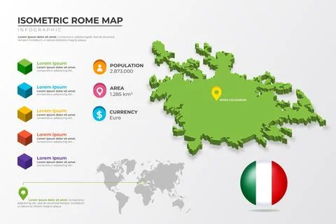 Isometric rome map infographics with flag Stock Illustration