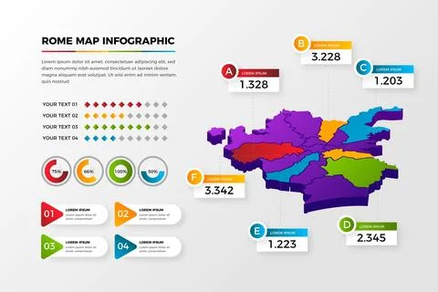 Isometric rome map infographics Stock Illustration