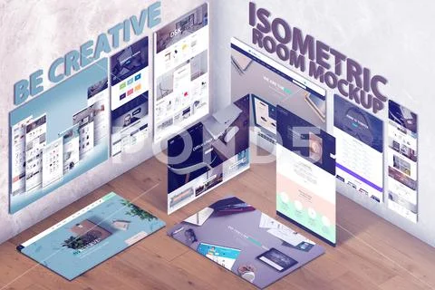 Isometric Room Mockup PSD Template