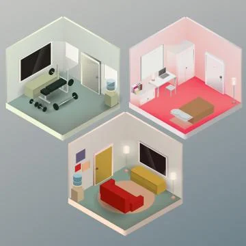 Isometric rooms Stock Illustration