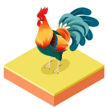 Isometric rooster o square ground Stock Illustration