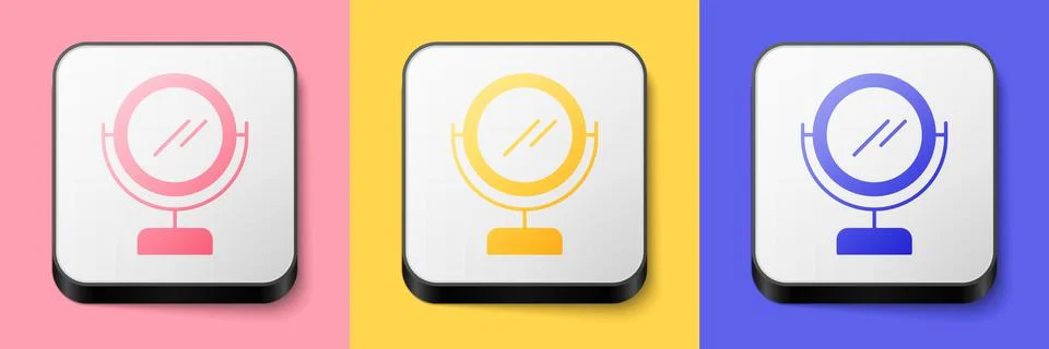 Isometric Round makeup mirror icon isolated on pink, yellow and blue background Stock Illustration