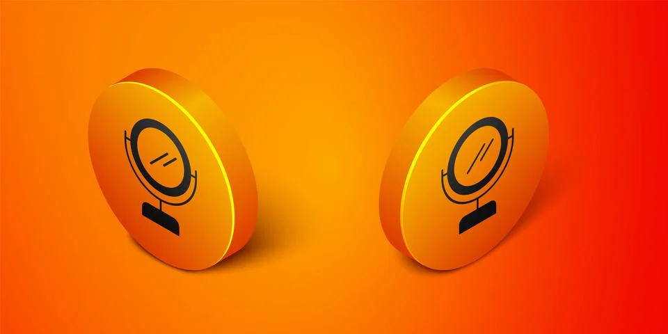 Isometric Round makeup mirror icon isolated on orange background. Orange circle Illustrazione stock