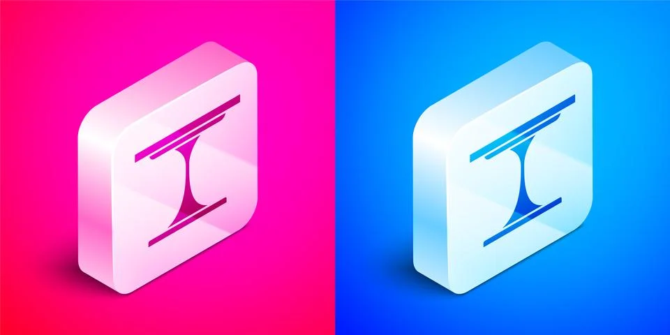 Isometric Round table icon isolated on pink and blue background. Silver square Illustrazione stock