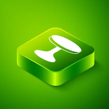 Isometric Round table icon isolated on green background. Green square button Illustrazione stock
