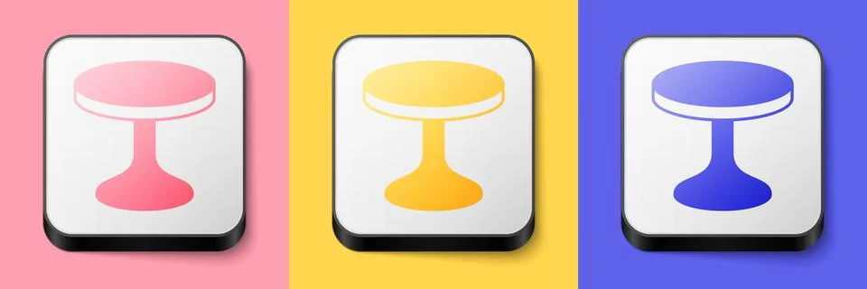Isometric Round table icon isolated on pink, yellow and blue background. Square Stock Illustration