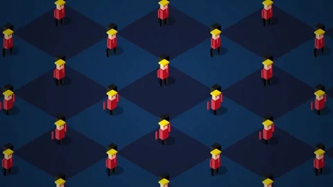 Isometric Royal Guards Pattern on Blue Diamond Background Stock Footage 346660216