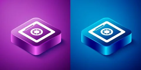 Isometric Safe icon isolated on blue and purple background. The door safe a bank Illustrazione stock
