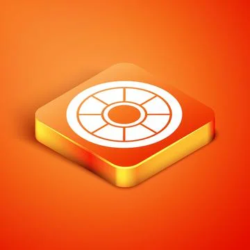Isometric Safe icon isolated on orange background. The door safe a bank vault 库存插图