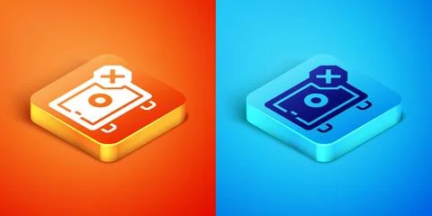 Isometric Safe icon isolated on orange and blue background. The door safe a.. Stockillustratie