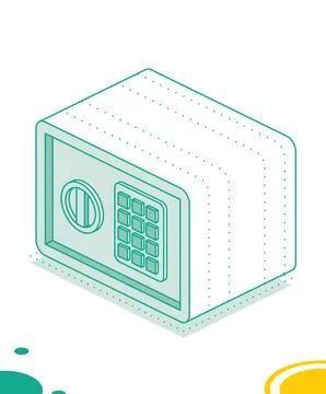 Isometric safe. Outline object isolated on white background. Icon of security Stock Illustration